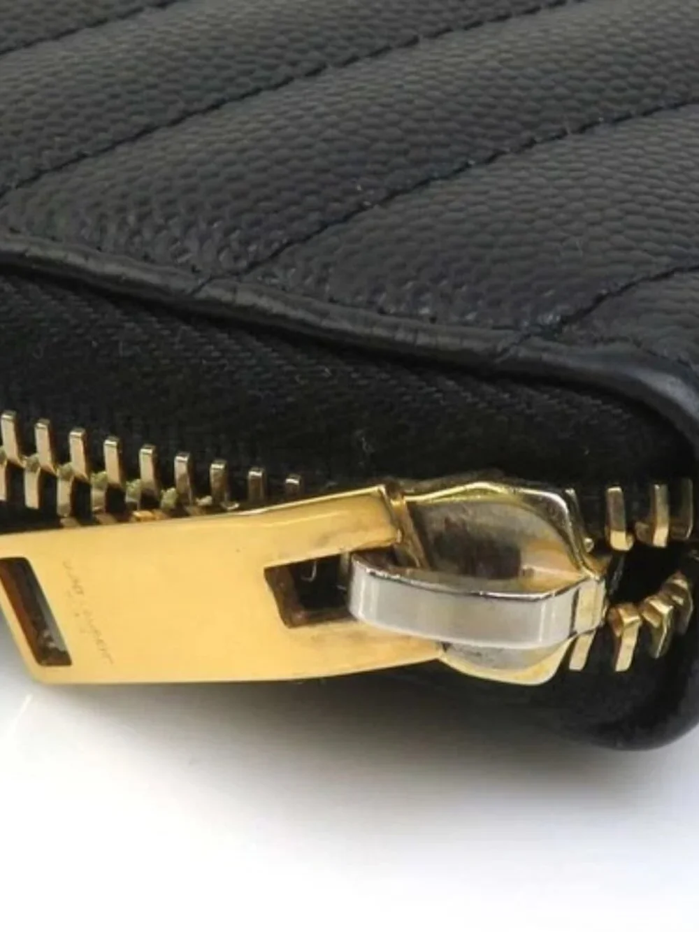 Auth SAINT LAURENT Zip Around Long Wallet Black/Gold Leather/Metal - h31776g - Picture 8 of 15